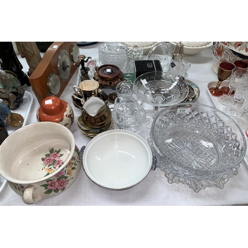 218 - A cut crystal fruit bowl; other cut glassware; bric-a-brac and ornaments