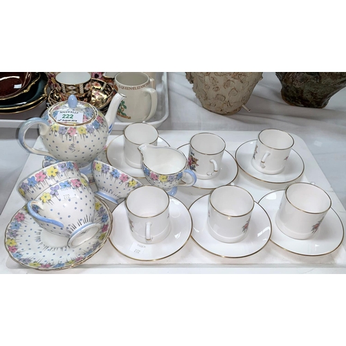 222 - A Foley Art Deco 'Tea for Two' 7 piece tea set; a Royal Worcester set o 6 floral bouquet coffee cans... 