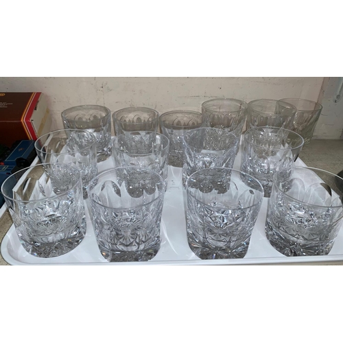 271 - A set of 11 heavy slice cut lead crystal whisky  tumblers and several others matched