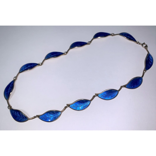 315A - A Norwegian silver necklace, the links in the form of petals in blue enamel, stamped ‘D A
(David And... 