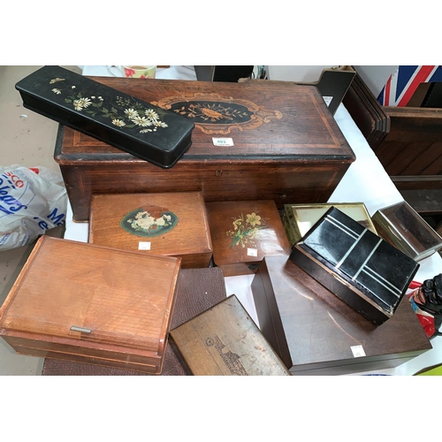 493 - A music box carcase; a selection of Eastern inlaid and other jewellery boxes
