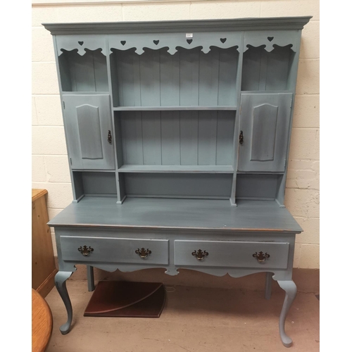 610 - A Georgian style oak high dresser in 'antique shabby chic' grey finish, the 2 height delft rack back... 