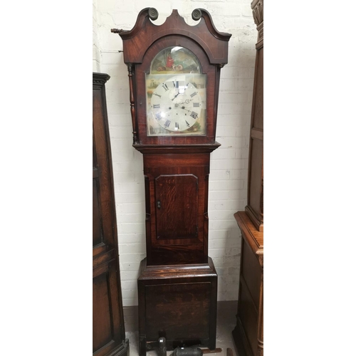 611A - A 19th century grandfather clock in crossbanded mahogany and oak case, with 8 day movement and paint... 