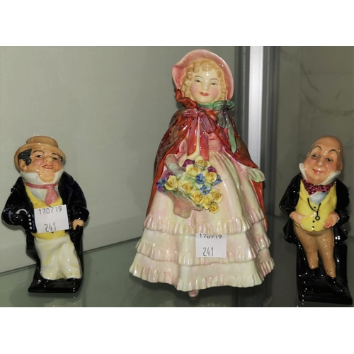 241 - Royal Doulton figure 'Granny's Shawl' HN 1647 (petal chipped);2 Dickens figures Captain Cuttle & Mic... 
