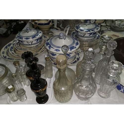 249 - A selection of china, glass, cutlery etc including decanters