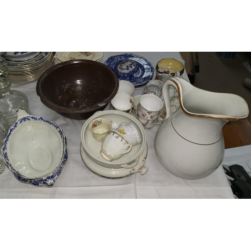 249 - A selection of china, glass, cutlery etc including decanters