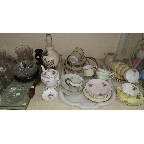 251 - A selection of pottery teaware; glassware; pictures; decorative items