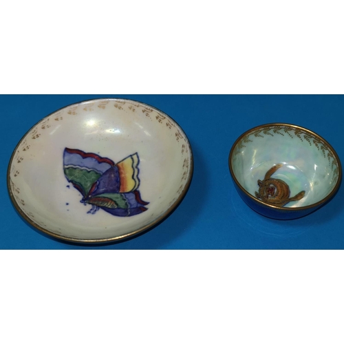 273 - A Wedgwood lustre bowl by Daisy Makeig-Jones decorated with butterfly to the centre Z4827, another m... 