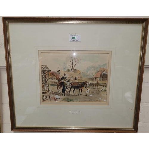 499 - John MacLaughlin - Milne RSA 1885-1957:  Farmyard scene with horse and cart, watercolour, 7