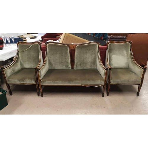 533a - An Edwardian stained inlaid mahogany 3 piece drawing room suite comprising 2seater settee and 2 armc... 