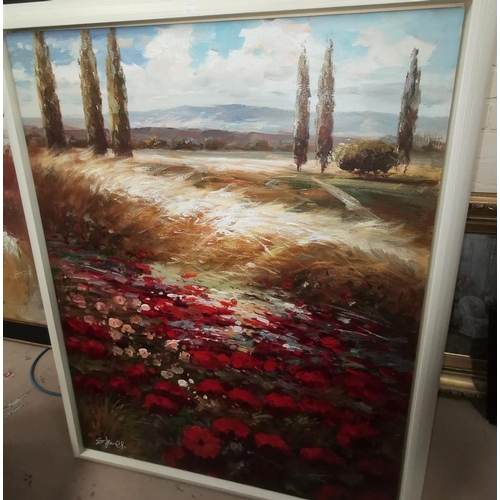 452 - E Jones, Landscape with poppies, oil on canvas, 40