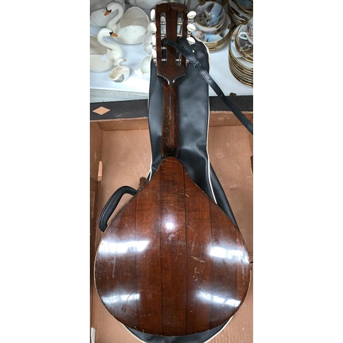 482 - An inlaid mandolin with flat back in case
