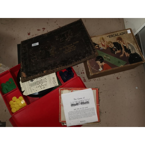 475 - An Escalado game in original box; other vintage games; a leather folder; 3 silk scarves; etc.