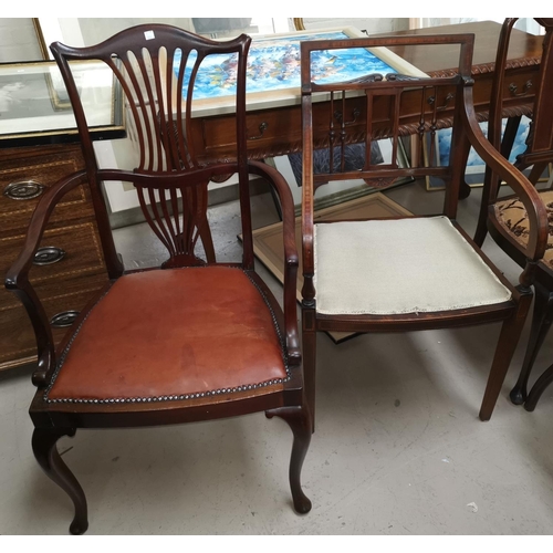 536 - An Edwardian mahogany armchair with satinwood crossbanding, spindle back; a mahogany Chippendale sty... 