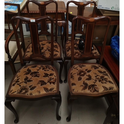593 - An Edwardian set of 4 inlaid mahogany salon chairs