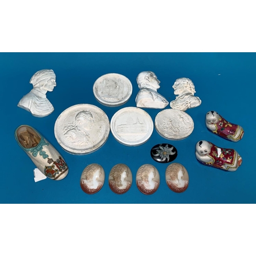 401 - Three small plaster bust profiles:  Napoleon, Dante & Shakespeare; similar roundels; cameo style pla... 