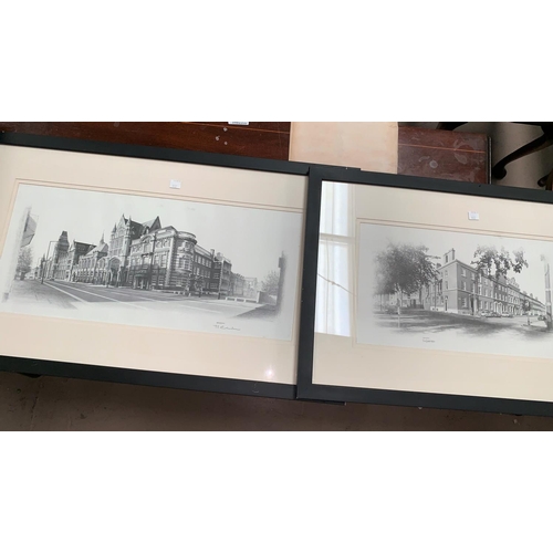 402 - Mark Grimshaw:  2 artist signed black & white prints - Manchester buildings, framed and glazed