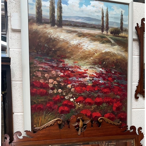 452 - E Jones, Landscape with poppies, oil on canvas, 40