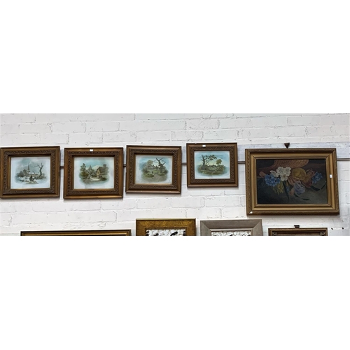 478a - A Victorian oil:  still life of flowers; various prints and frames
