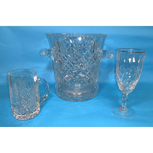151 - A large cut crystal 2 handled ice pail, height 10