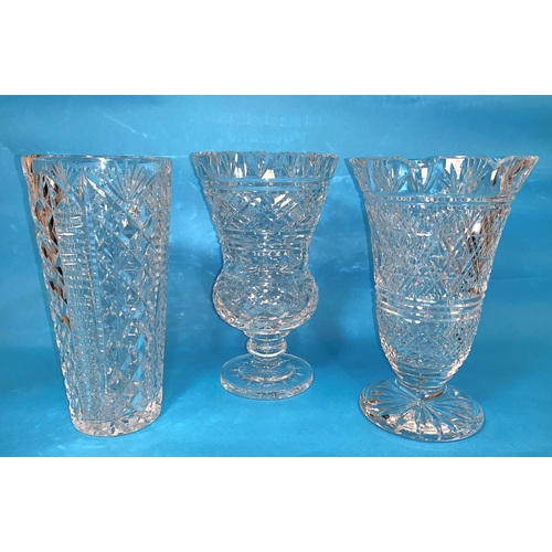 152 - Three Waterford crystal vases:  thistle shaped, tapering & bell shaped, heights 10