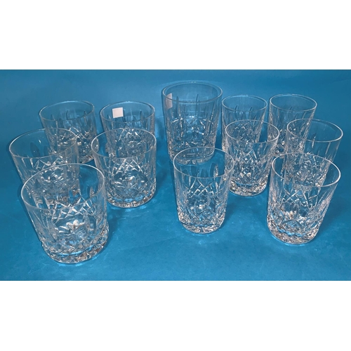 157 - A Waterford Crystal set of 5 whiskey tumblers; 4 similar tumblers; a large single tumbler