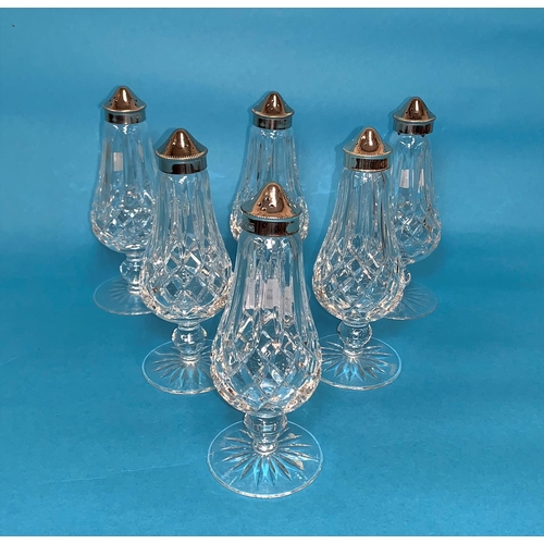 162 - A Waterford Crystal set of 6 cruet bases with silver plated tops and on pedestal bases; a pair of sm... 