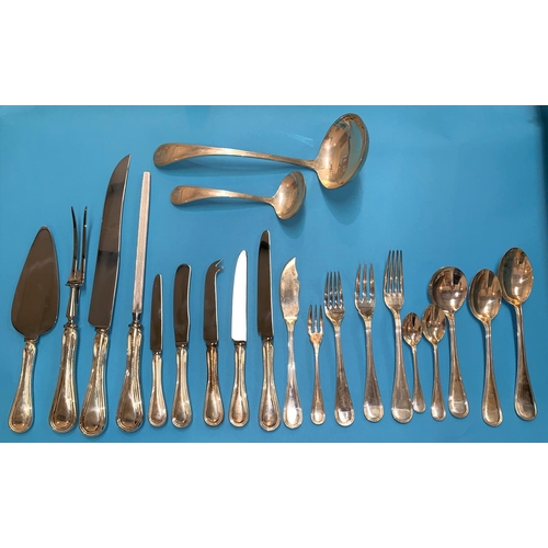 357 - A comprehensive canteen of Old English pattern cutlery with reeded borders, 12 setting, Sheffield 19... 