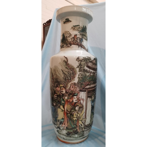 237 - An early/mid 20th century Chinese pair of large rouleau vases, famille verte decoration with landsca... 