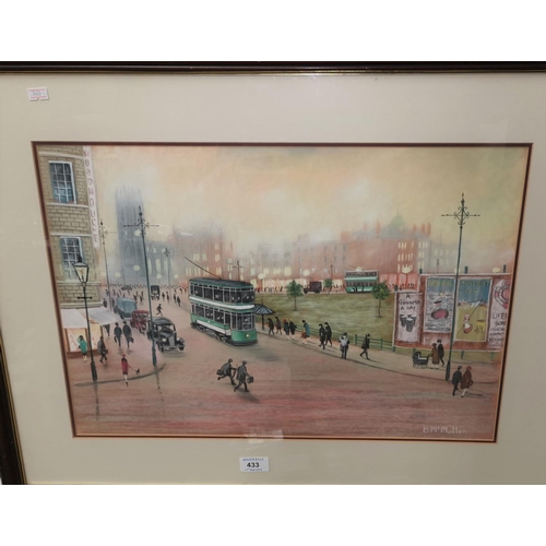 433 - Bernard McMullen (6 1952):  pastel, Manchester Cathedral, signed, 37.5 cm x 54 cm