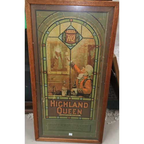 464A - A Highland Queen whiskey advertising show card framed and glazed