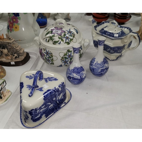 235 - A Portmeirion large covered tureen; a Victorian large blue & white teapot and cheese dish; a pair of... 