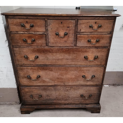 548 - A 19th century oak 'Scotch'  chest of 3 long, 4 short and 1 hat drawers, with swan neck handles, on ... 