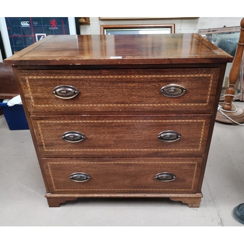 525 - An Edwardian small inlaid mahogany chest of 3 drawers