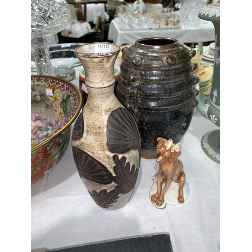 175A - A Poole orange glazed vase, a Briglin vase and a Studio pottery vase etc