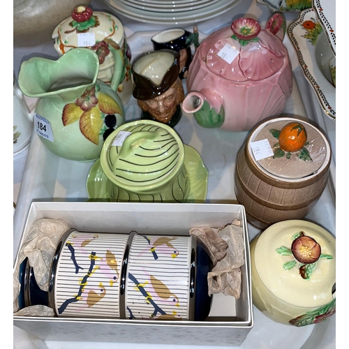 184 - A Carlton Ware double egg holder, boxed, a Carlton Ware teapot, 2 Royal Doulton character jugs and o... 