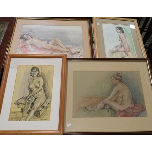 437 - Susan Beattie:  watercolour study, reclining nude female, signed, 31 cm x 41 cm, framed; 3 others