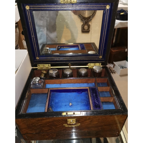 480 - A Victorian burr walnut vanity box, fitted mirror to the lid, sprung drawer below with 4 associated ... 