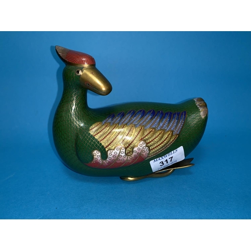 317 - A Chinese Cloisonne duck length 18cm