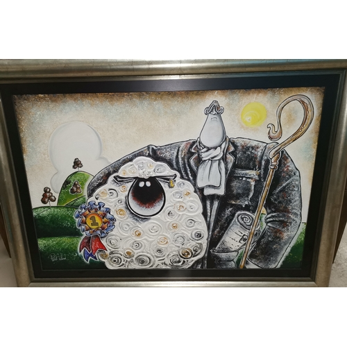 411A - Philip W S Lord: large oil on canvas, 'The Best a Man Can Get', farmer and sheep, in silvered frame ... 