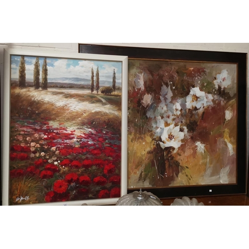 440 - 20th Century:  a large modern oil on canvas depicting white poppies, 39