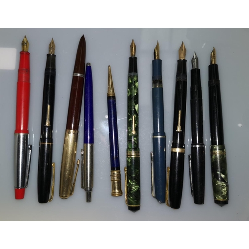 502 - A selection of Parker and other fountain pens; etc.