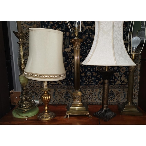 513 - A selection of brass table lamps including Corinthian column lamps etc