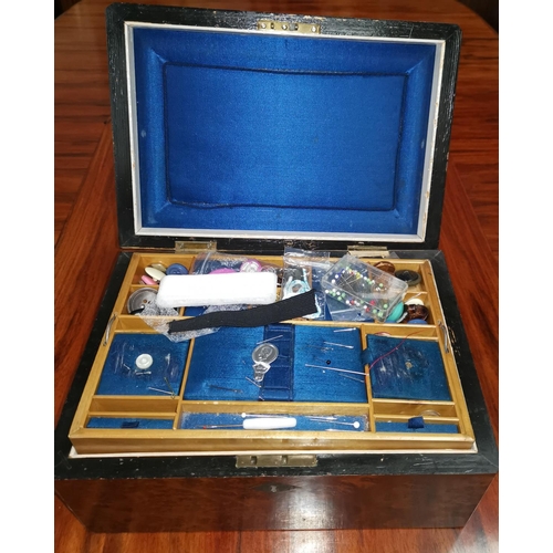 515 - An inlaid burr walnut sewing box with contents