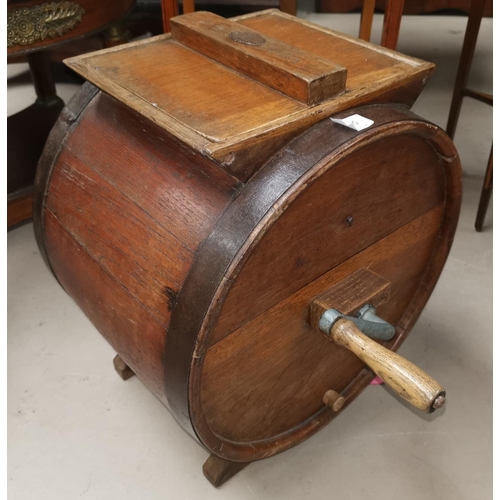 526 - An oak late 19th Century/early 20th Century Lister & Co dairy engineers hand butter churn