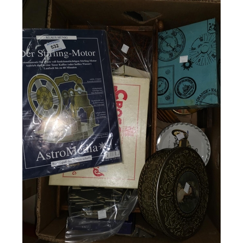 532 - A Stirling Motor construction kit; a set of 9's dominoes; a hygrometer and other collectables