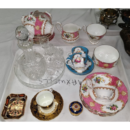 195A - A sel;ection of decorative china including Royal Albert cups and saucers, Royal Crown Derby dish, Na... 