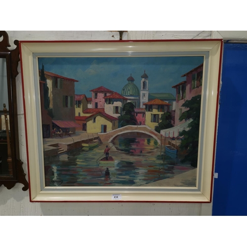 434 - Chandos, French 20th Century:  oil on canvas of a continental town scene with canal, signed, 50 cm x... 