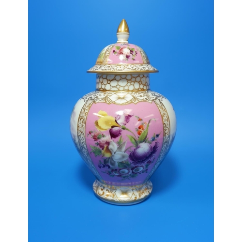 185 - An Augustus Rex style covered vase decorated in polychrome with alternating scenes of 18th century f... 