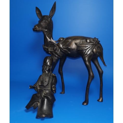 170a - An oriental bronze depicting a sage riding on a deer (some damage, missing pieces, sage detachable)